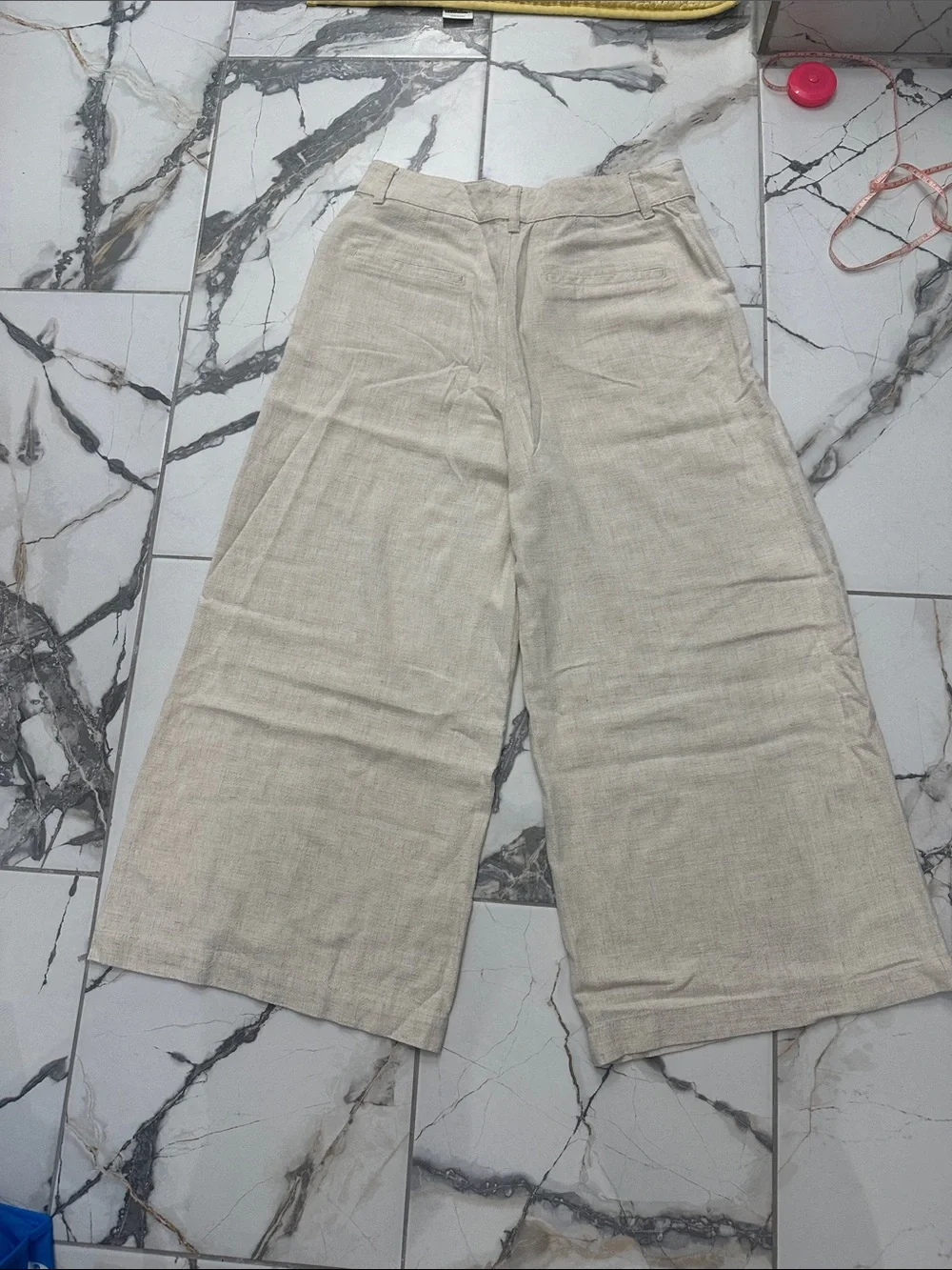 Zara Beige Cropped Wide-Leg Linen Blend Pants